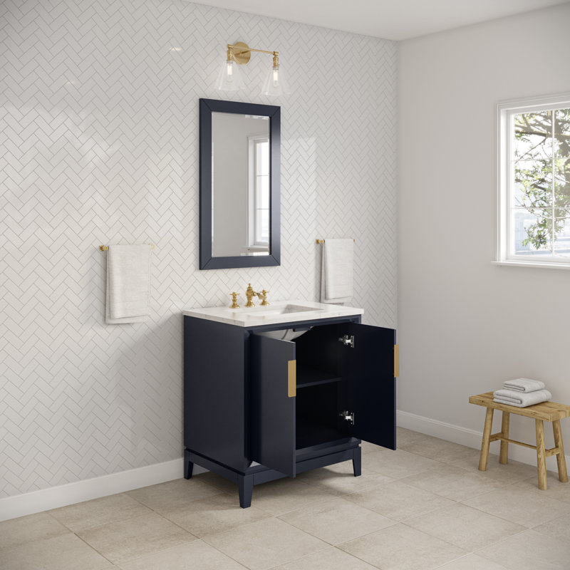 Elizabeth 30" Single Bathroom Vanity Set with Mirror, Monarch Blue, Waterfall