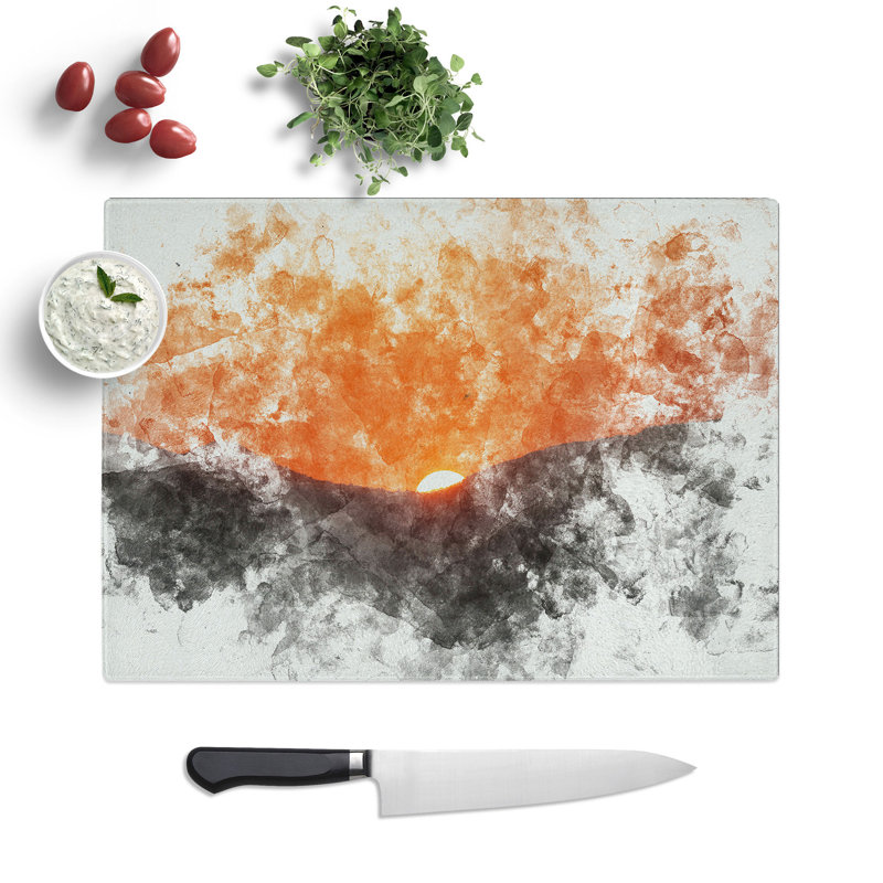 Tempered Glass Sun Setting Behind the Mountains Chopping Board, 20 cm x 28.5 cm