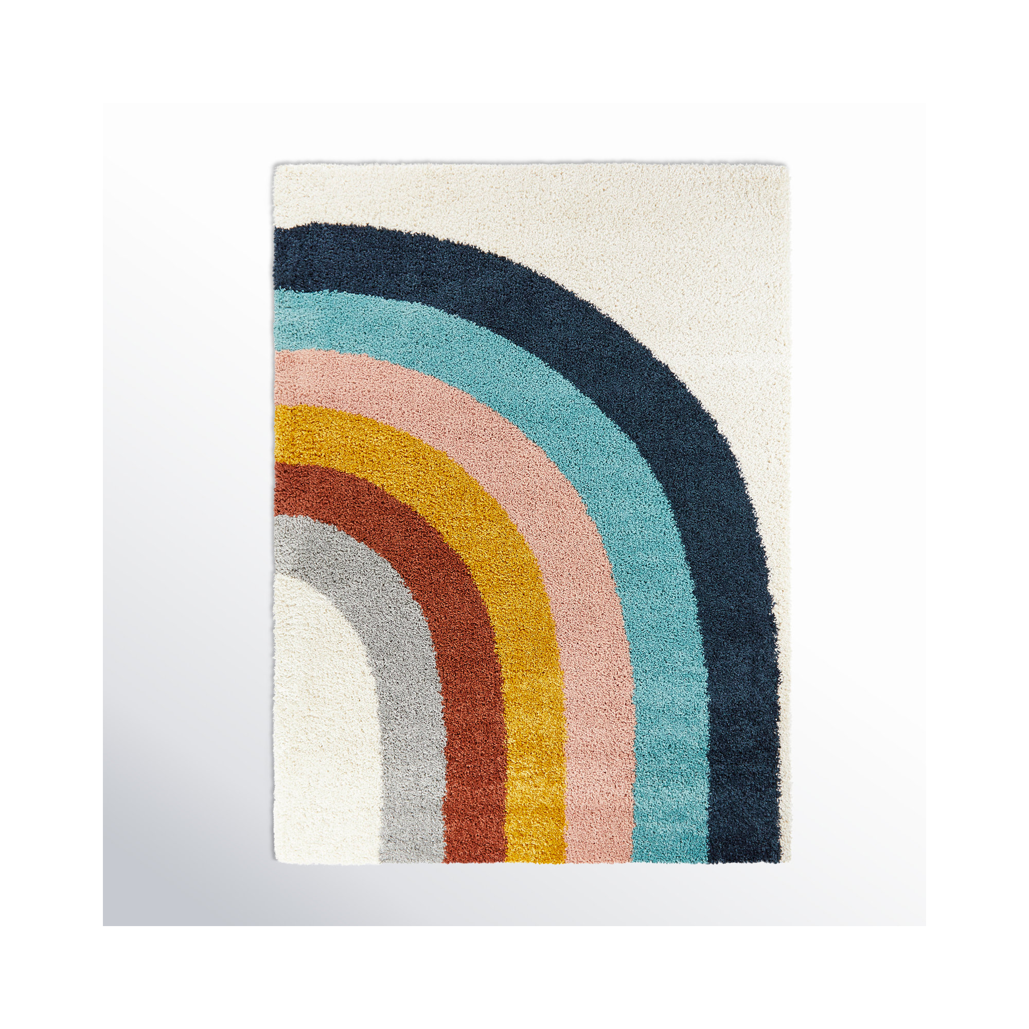 Olanda Rainbow Shag Area Rug, Cream Rainbow, Rectangle 5'3" x 7'