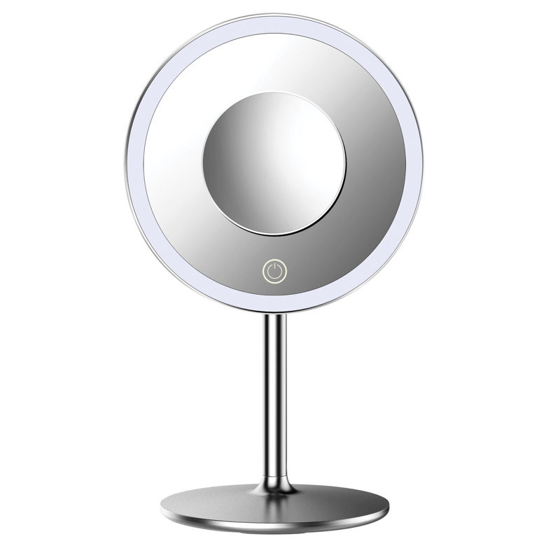 Miroir de maquillage Luxe à trois tons DEL avec interrupteur à capteur tactile, miroir de table portable pivotant à 360 °