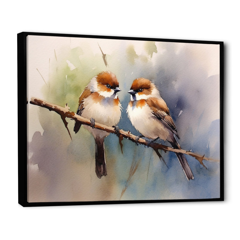 Oiseau moineau beige et brun - art mural oiseau, Cadre flottant noir, H 12 po x l 20 po x P 1 po