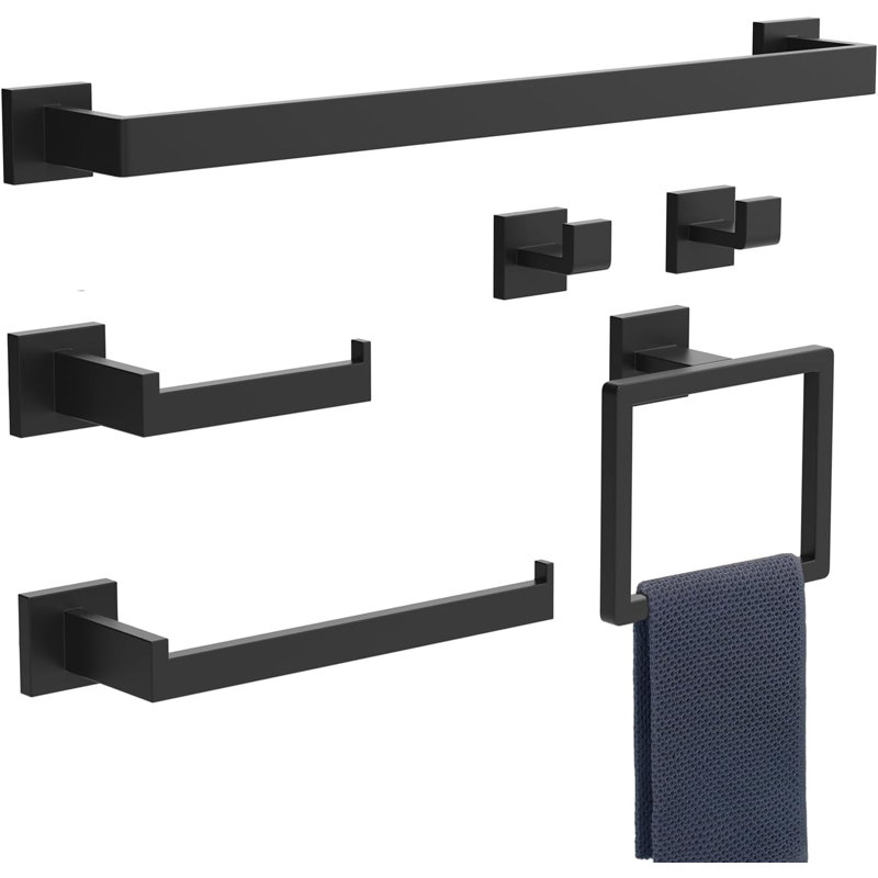 Accessoires de salle de bain fixés au mur, Noir mat