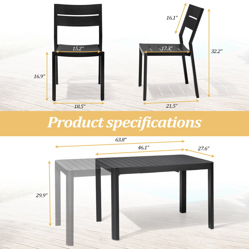 Cadeidra 6 - Person Aluminum Rectangular Extendable Outdoor Dining Set with Stacking Chairs