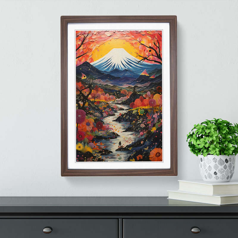 Mount Fuji Expressionism No.2 - Single Picture Frame Print on Wood, Walnut Framed, 46cm H x 34cm W x 2cm D