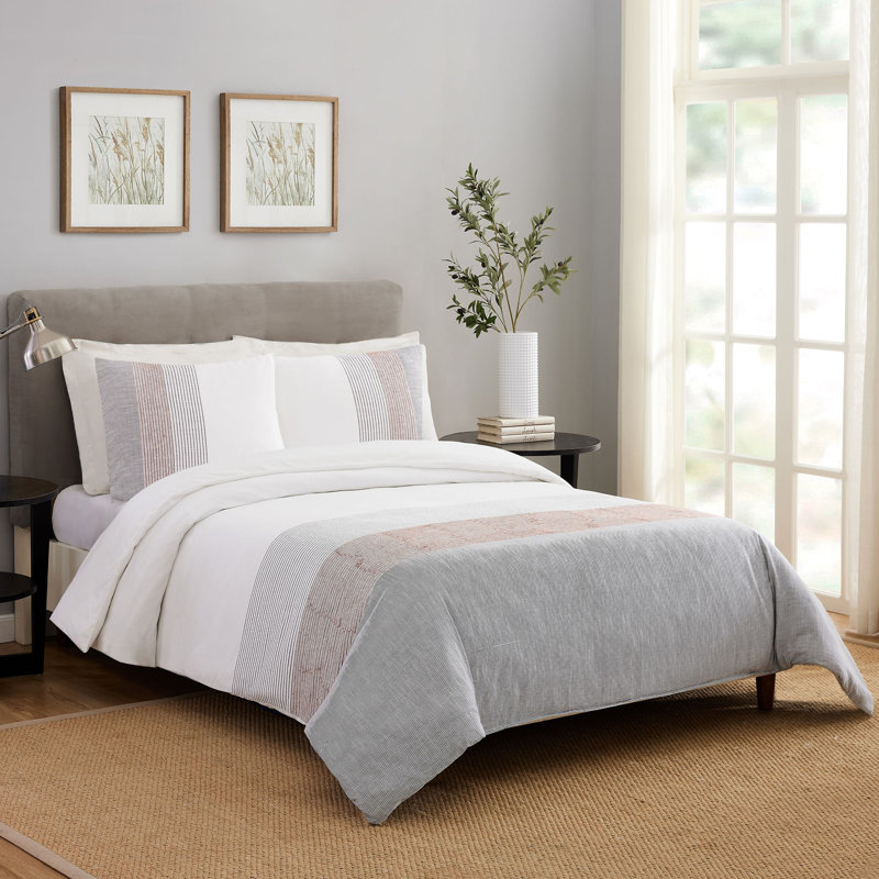 Ensemble de housse de couette en coton standard gris 3 pièces, Couette grand + 2 taies décoratives standard