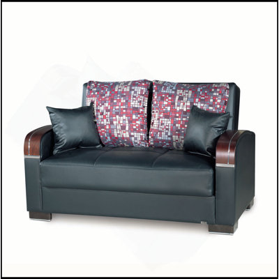 Upholstered Convertible Loveseat With Storage, Black-PU