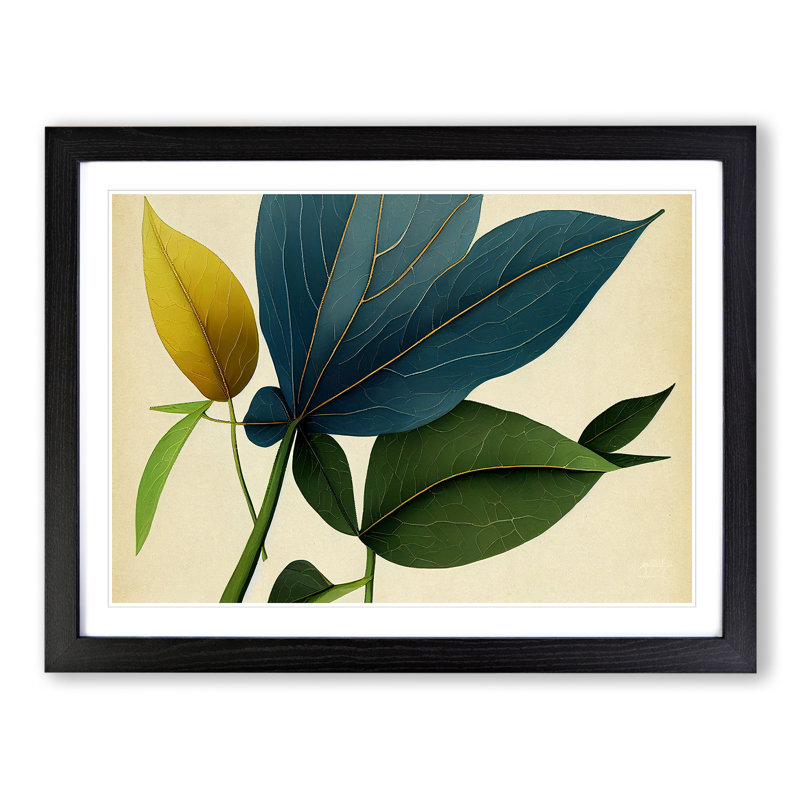 Inspirational Leaf - Single Picture Frame Print, Black, 46cm H x 64cm W x 2cm D