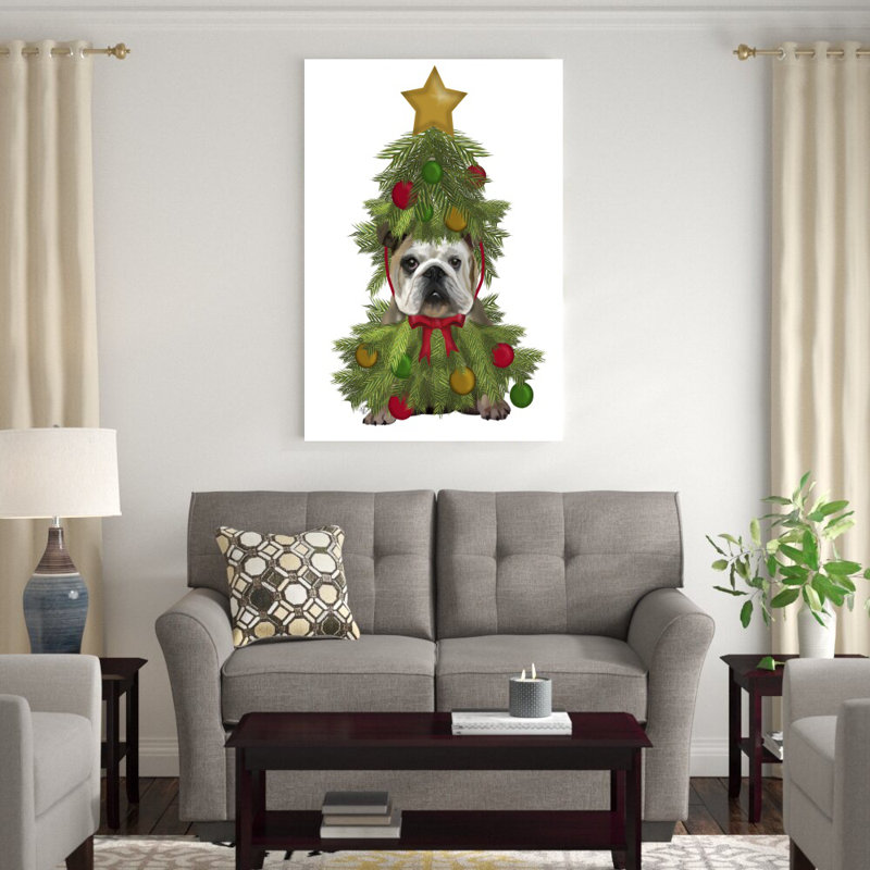 Déguisement de bouledogue anglais, arbre de Noël par Fab Funky - impression sur toile tendue, H 48 po x l 32 po