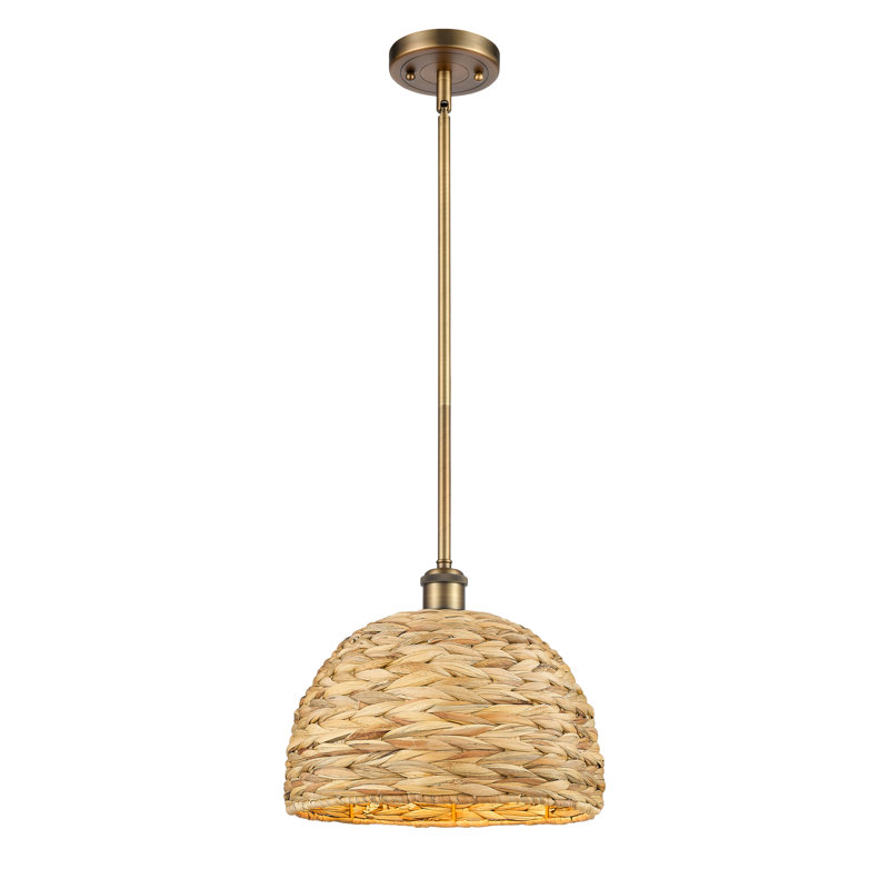 Malaga Woven Rattan 1 Light Stem Hung Pendant, 130.75" H x 12" W x 12" D, Brushed Brass