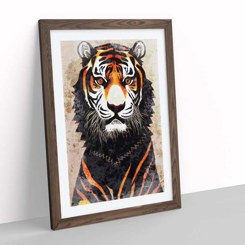 Tiger in Watercolour No.2 - Framed Print, 46cm H x 34cm W x 2cm D, Walnut Framed