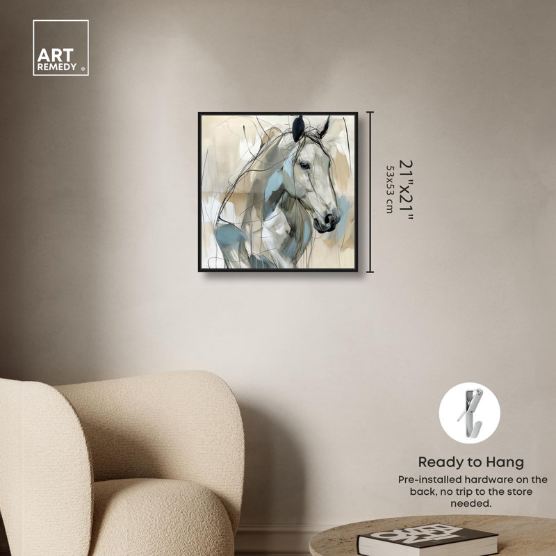 Horse Glint Canvas Horse Wall Art by Art Remedy, 21" H x 21" W x 1.8" D, Black Floater Framed