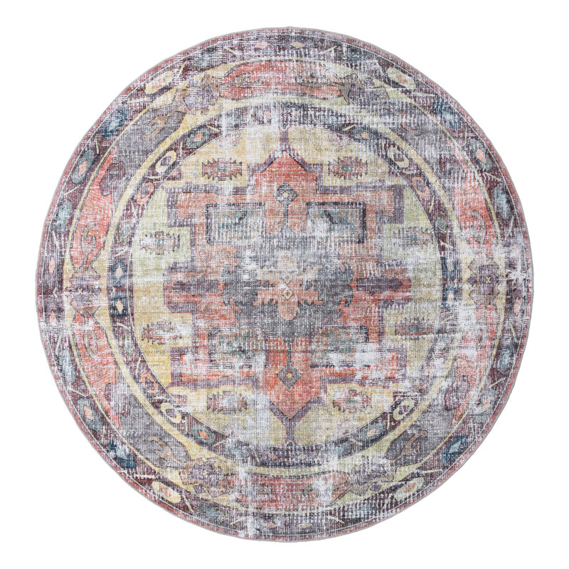 Tapis jaune / rose Heffron Performance, Rond 10 pi 6 po x 10 pi 6 po