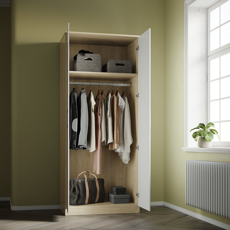 Shelissa 2 Door Manufactured Wood Wardrobe, White/Oak