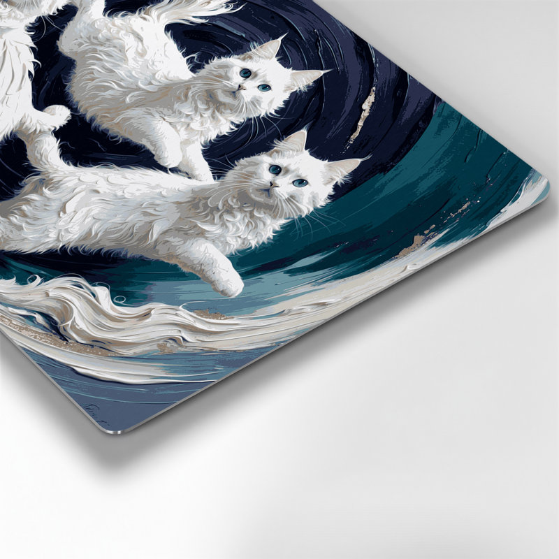 Cats Turkish Angora, art mural en métal bleu, H 12 po x l 18 po