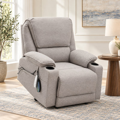 Fauteuil inclinable électrique rembourré de 84,3 cm (33,2 po) de largeur avec poches latérales de massage et de chauffage - Gris pâle