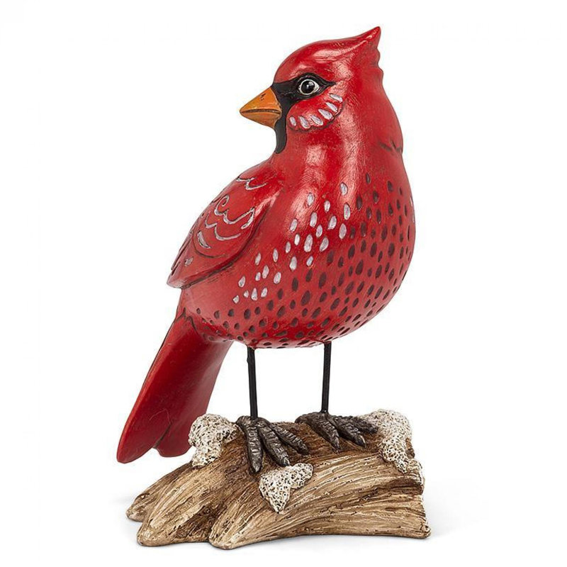 Standing Cardinal On Log Figurine