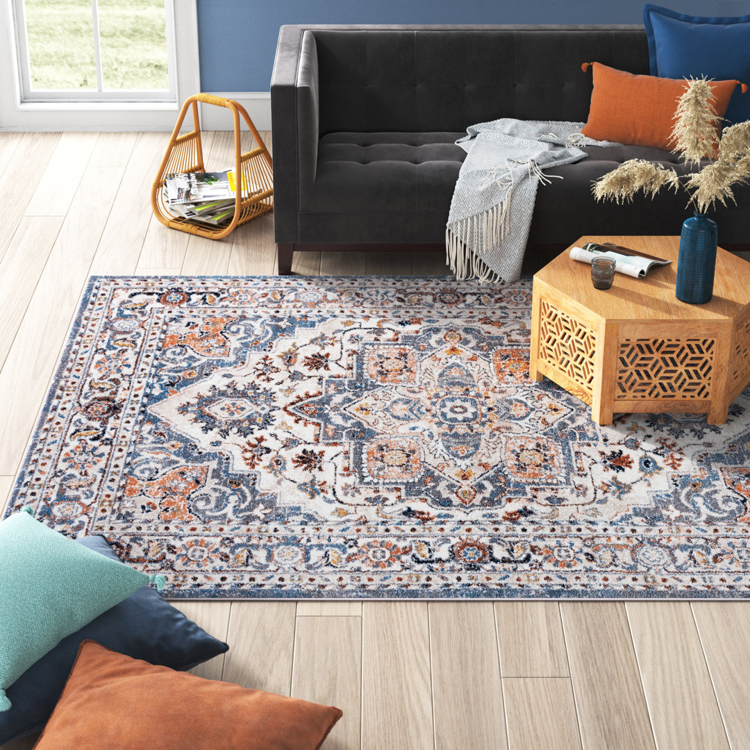 Gumm Oriental Machine-Woven Polypropylene Area Rug in Light Blue/White Langley Street® Rug 