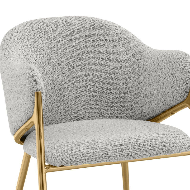 Barstools In Teddy Boucle Fabric, Bar Stool (30" Seat Height), Rich Gray Seat/Gold Frame