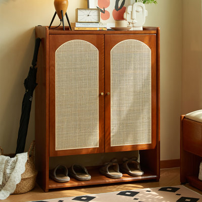 Vintage Wicker Shoe Cabinet 12 Pair Shoe Storage Cabinet
