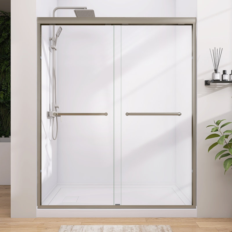 Porte de douche coulissante double demi-cadre l 56 "x H 72" x H 56 ", Chrome
