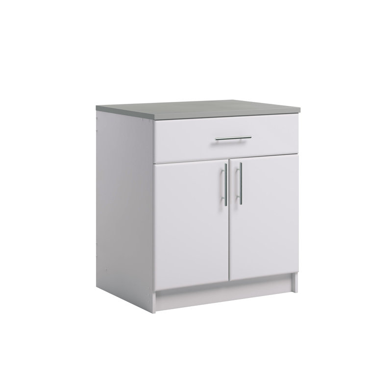 Prepac Elite 36" Tall Storage Cabinet with Doors and Shelves, Multipurpose Garage Cabinet with Large Drawer and Adjustable Shelf, Open Back Storage Furniture for Kitchen, Laundry Room, Garage, White