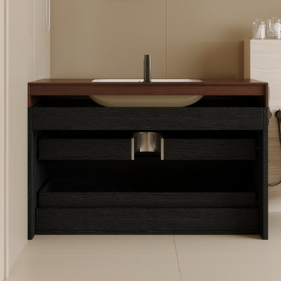 Meuble-lavabo flottant moderne 29,9 po avec comptoir en faux marbre et lavabo encastré en céramique, fixation murale pour petites salles de bain et appartements