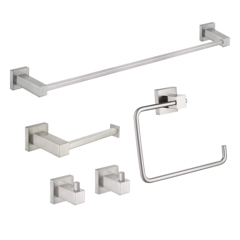 Cube 5 - Piece Bathroom Hardware Set, Brushed Nickel