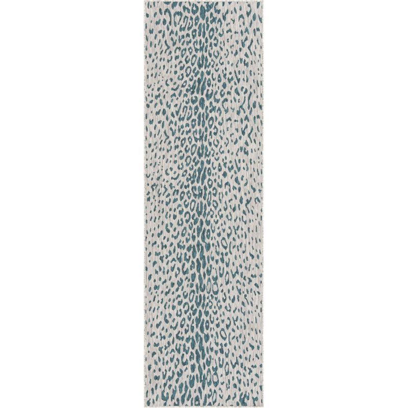 Teal Samburu Indoor/Outdoor Safari Rug, Runner 2'11" x 10'
