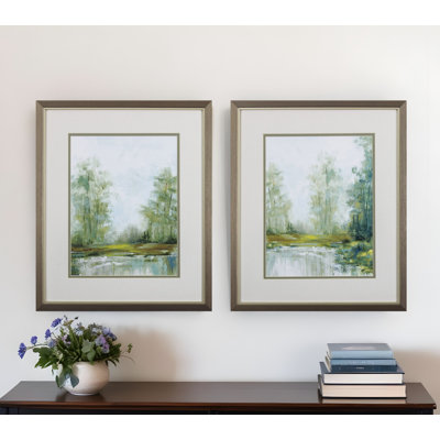 (Ensemble de deux) "Green Forest Landscape", art mural encadré
