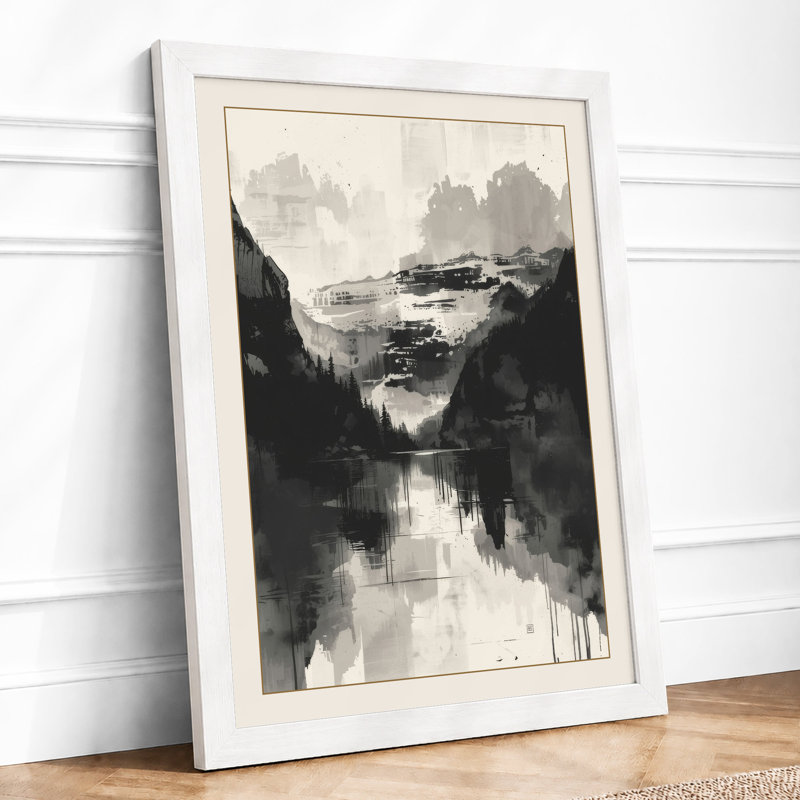 Misty Valley Reflection Scandinavian - Framed Print, A4 - 29.7 x 21.0 cm, White