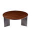 Table basse ronde en bois de noyer et pieds en métal