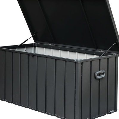 150 Gallon Deck Box For Outdoor - Waterproof, Lockable, Stores Towels dark Gray Waterproof Container Gal Pillows