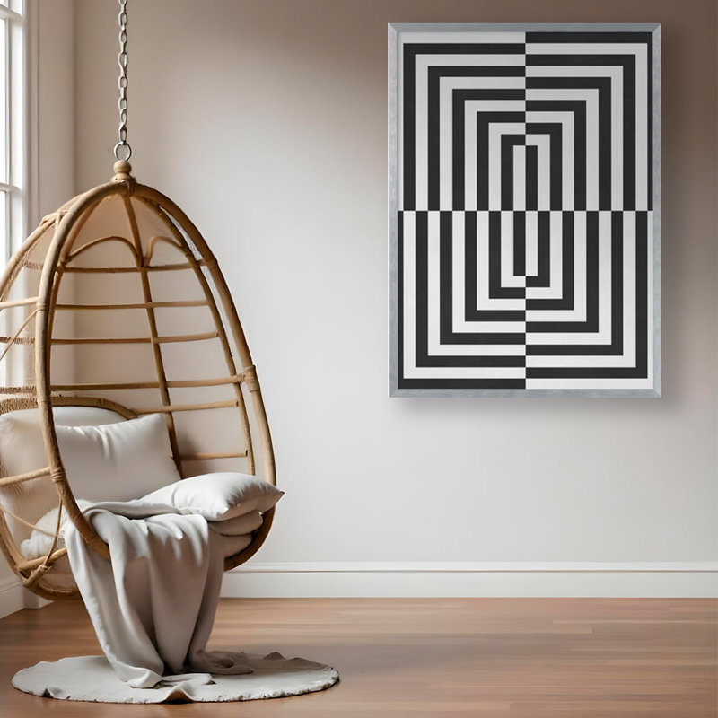 "Lignes noires et blanches", art texturé encadré, Argent argent, H 24 po x l 18 po