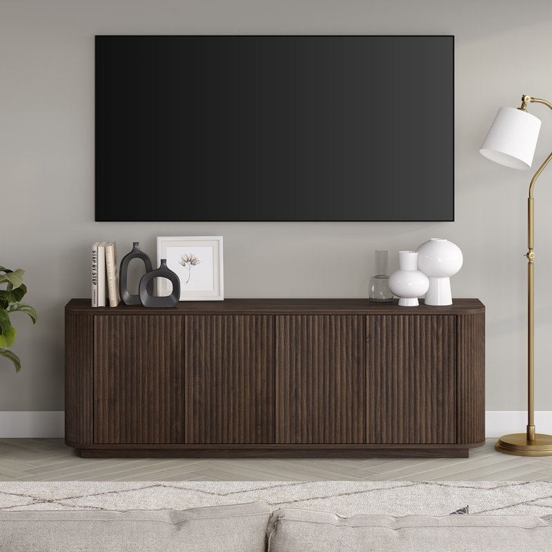 68" TV Stand for TVs up to 75" with Fluted Doors & Cable Management — Alder Brown Transitional Media Console for Living Room | Canton