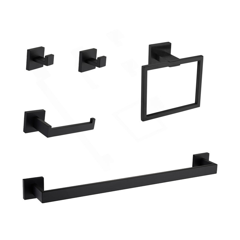 Ensemble de 5 accessoires de quincaillerie de salle de bain, Noir mat