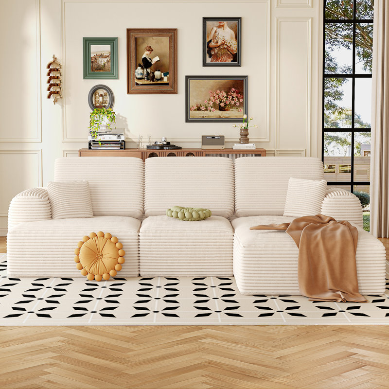 3 Piece Upholstered Modern Sectional Sofa With Pillow, No Assembly Required, Right Hand Facing, Beige