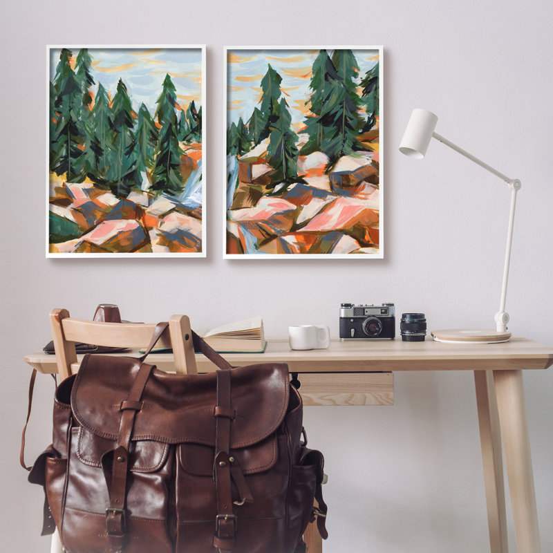 «Geometric Abstract Forest Foliage» par Melissa Wang - peinture 2 pièces, H 20 po x l 32 po x P 1,5 po
