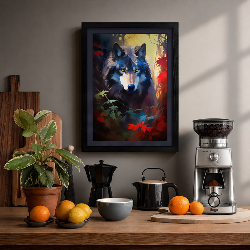 Wolf In Moonlight Dark - Print, A4 - 29.7 x 21.0 cm, Black