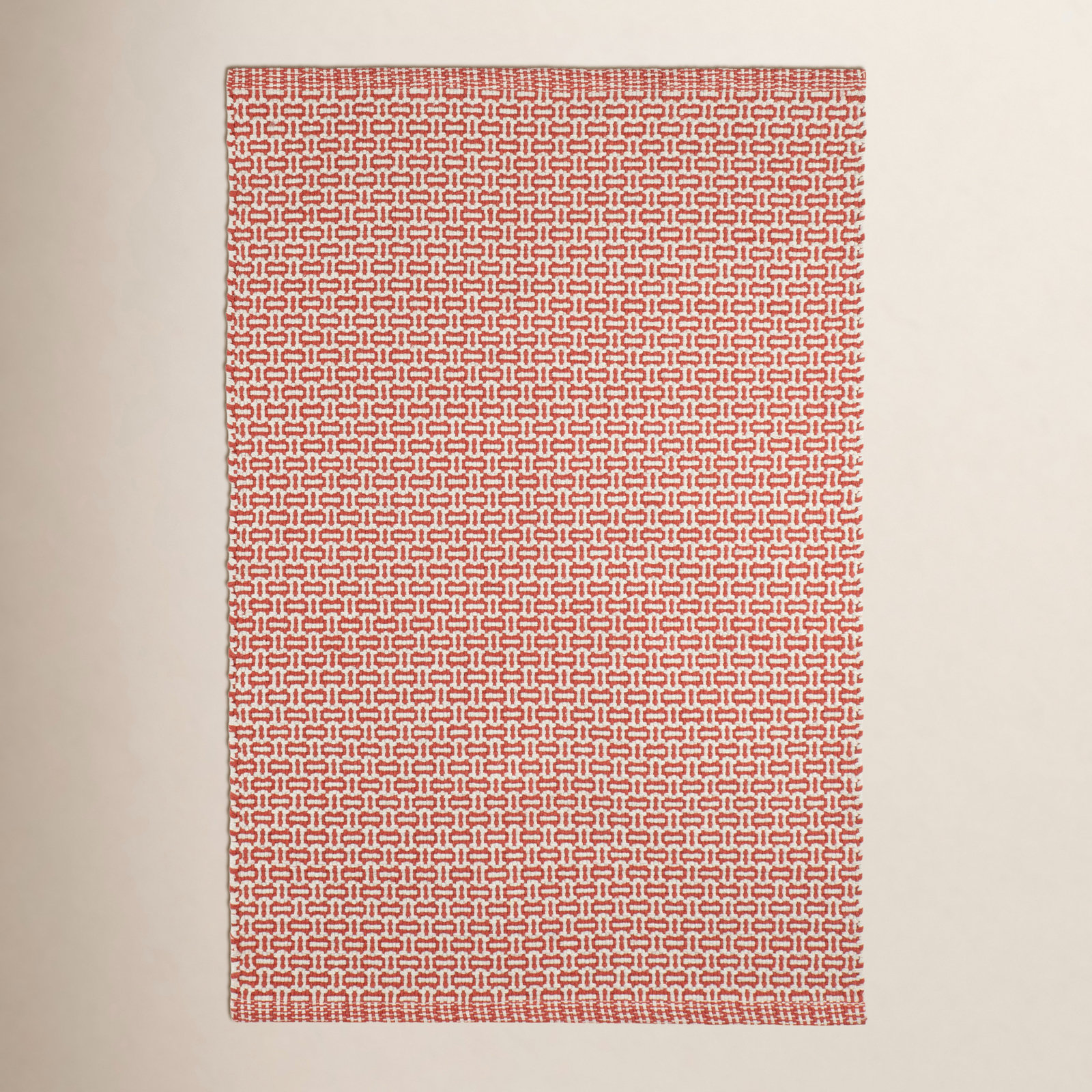 Miss Muffet Hand-Woven Geometric Cotton Rug, Paprika/White, Rectangle 7'6" x 9'6"