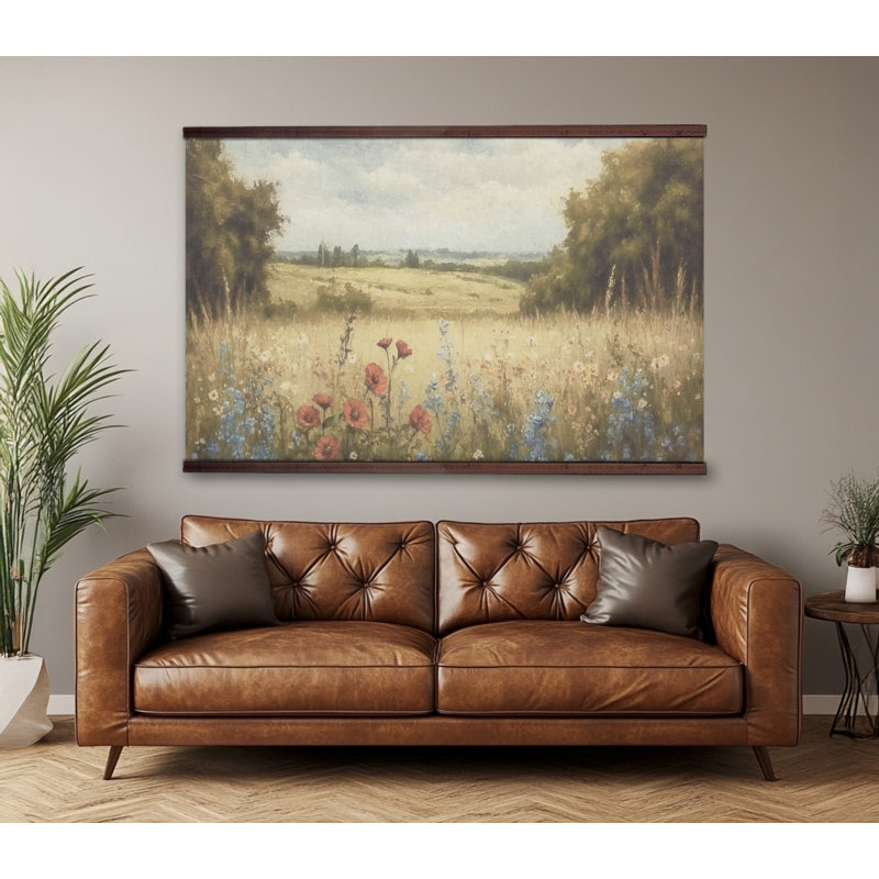 «Rustic Tapisserie Countryside Relax Calm Landscape», reproduction sur toile avec cintre en bois, H 32 po x l 48 po