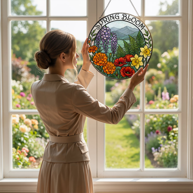 Panneau de vitrail 12 "H Spring Bloom, H 12 po x l 12 po