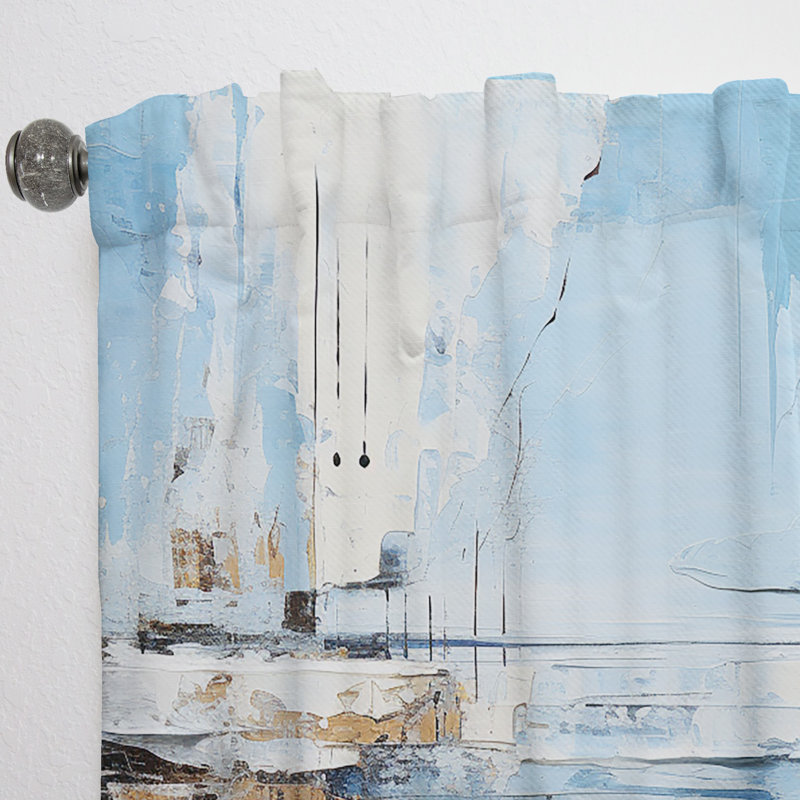 Noah Blue And Beige Tranquility Beach III - Nautical Velvet Curtain - Room Darkening - 1 panel, 52" W x 120" L