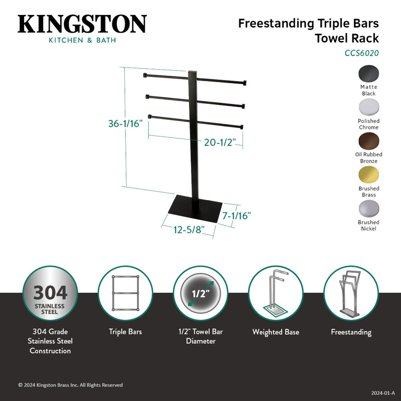 Kingston Brass Edenscape Freestanding Triple Towel Rack, Chrome