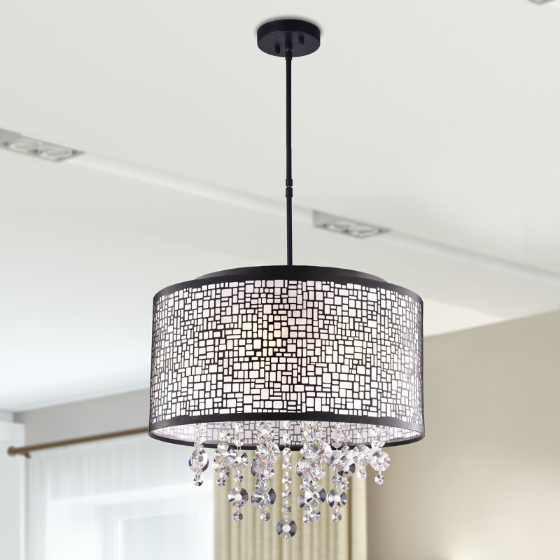 Luminaire suspendu cylindrique à 4 lumières Dawon, Noir brunâtre