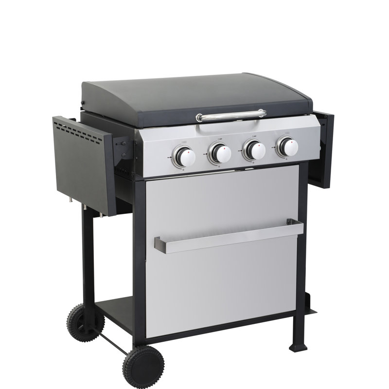 Barbecue d'extérieur au gaz propane 4, 49200Btu, SS, grilles de cuisson en émail métallique, table d'appoint pliable, support à panier suspendu