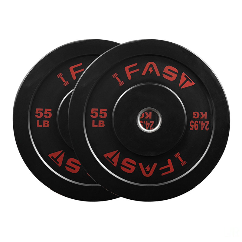 Plaques de poids pour pare-chocs olympique, plaque en caoutchouc avec insert en acier haltérophile caoutchouté de 2 pouces 55LB, paires ou ensembles