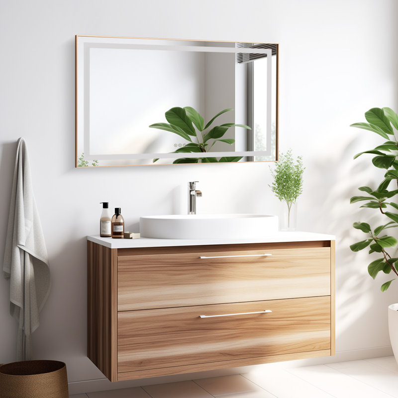 36"X24" Led Bathroom Vanity Mirror,Backlit And Front Lit,Multifunction,Wall Mounted,Brushed Gold, 24" x 36" 