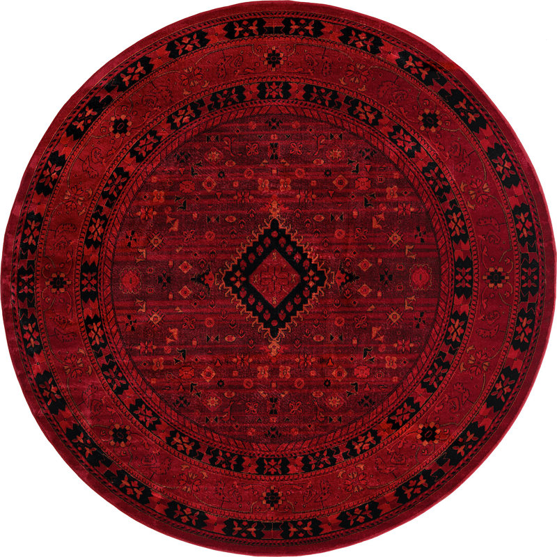 Tapis oriental en mélange rouge, Rond 7 pi 11 po