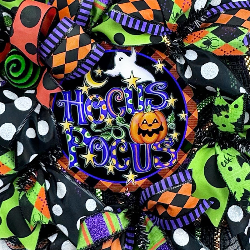 Couronne décorative en maille Hocus Pocus Ghost et Jack-o-lantern