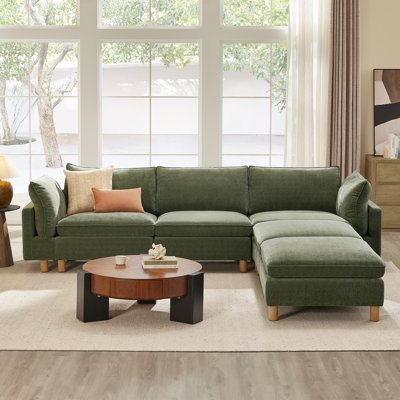 Solena 126.8" W 5-Piece Upholstered Modular Sofa With Solid Wood Base